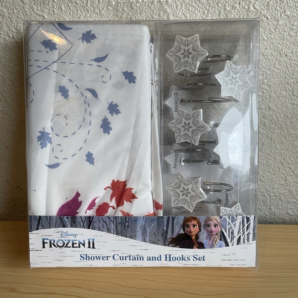 NEW Disney Frozen Shower Curtain and Hook Set in Blue FLAW Plz Read